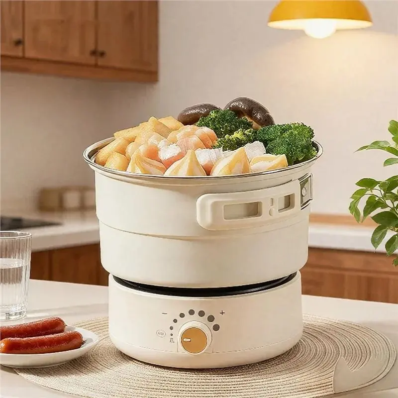 SYW-Portable 1.6L Electric Cooker Cooking Pot Foldable Hotpot Multi-Cooker Split Type Rice Cooker Frying Pan Home Travel EU Plug