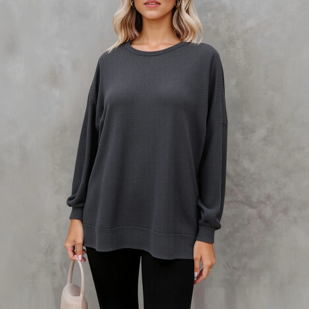 هوديي نسائي مريح للخريف والشتاء بأكمام طويلة بلون سادة على طراز K مريح أساسي #3