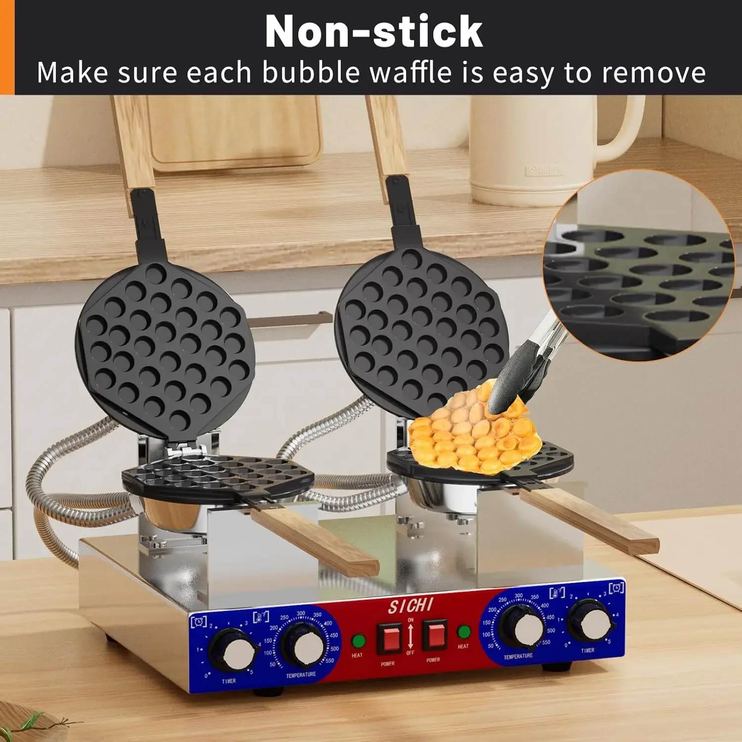 Waffle Maker Machine with 550℉Heating and Timer Control,7'' x 8'' Large Egg Pancake Double-sided Egg Waffle Maker with Nonstick,