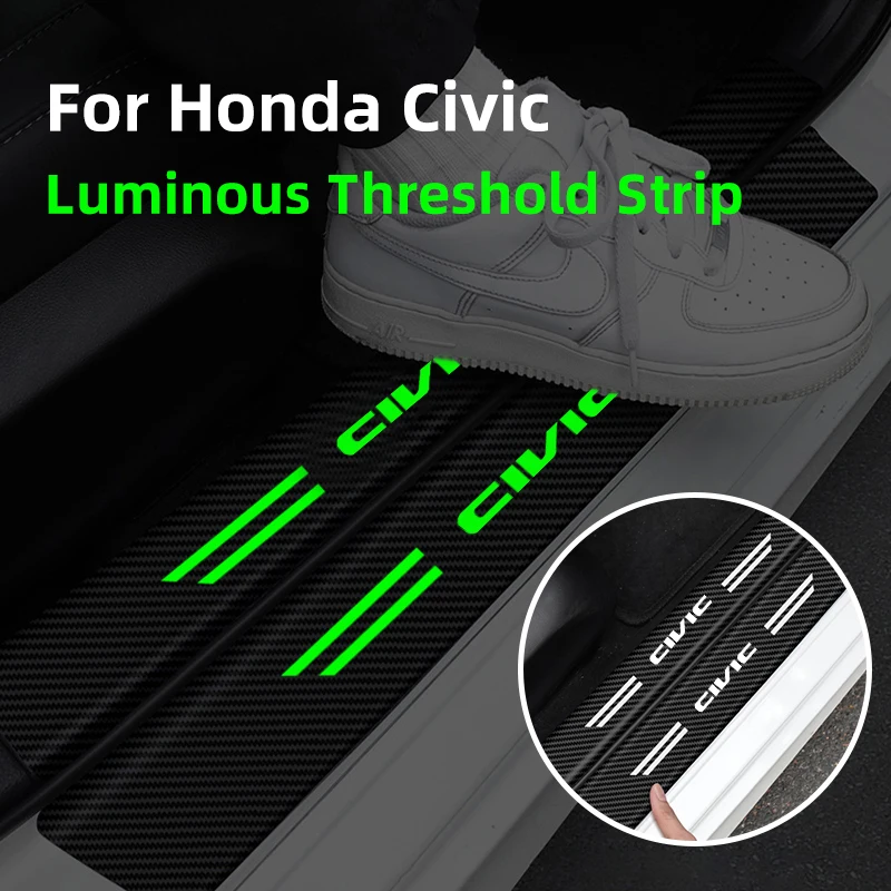 Luminous Car Stickers Door Sill For Honda Civic 6 8th 9th 11th G9 G10 2009 Car Trunk Threshold Strips Protector Auto Sticker