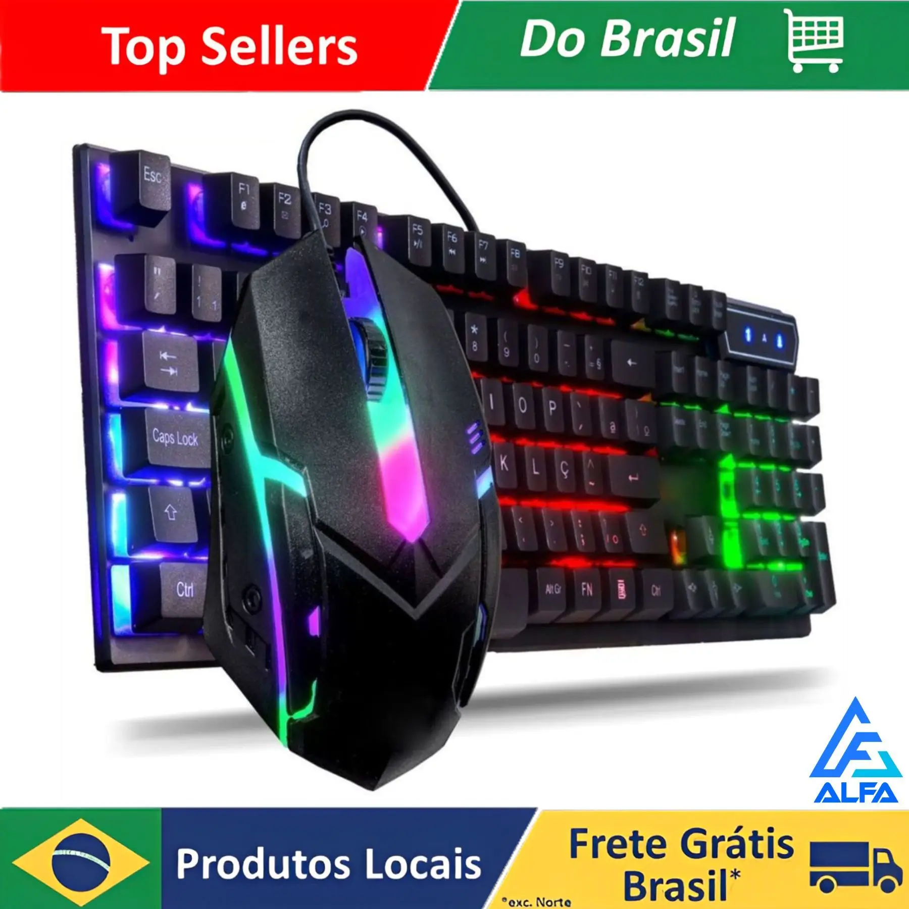 Kit Gamer Teclado Semi Mecânico + Mouse 3200dpi Usb Rgb Iluminado Jogos Pc