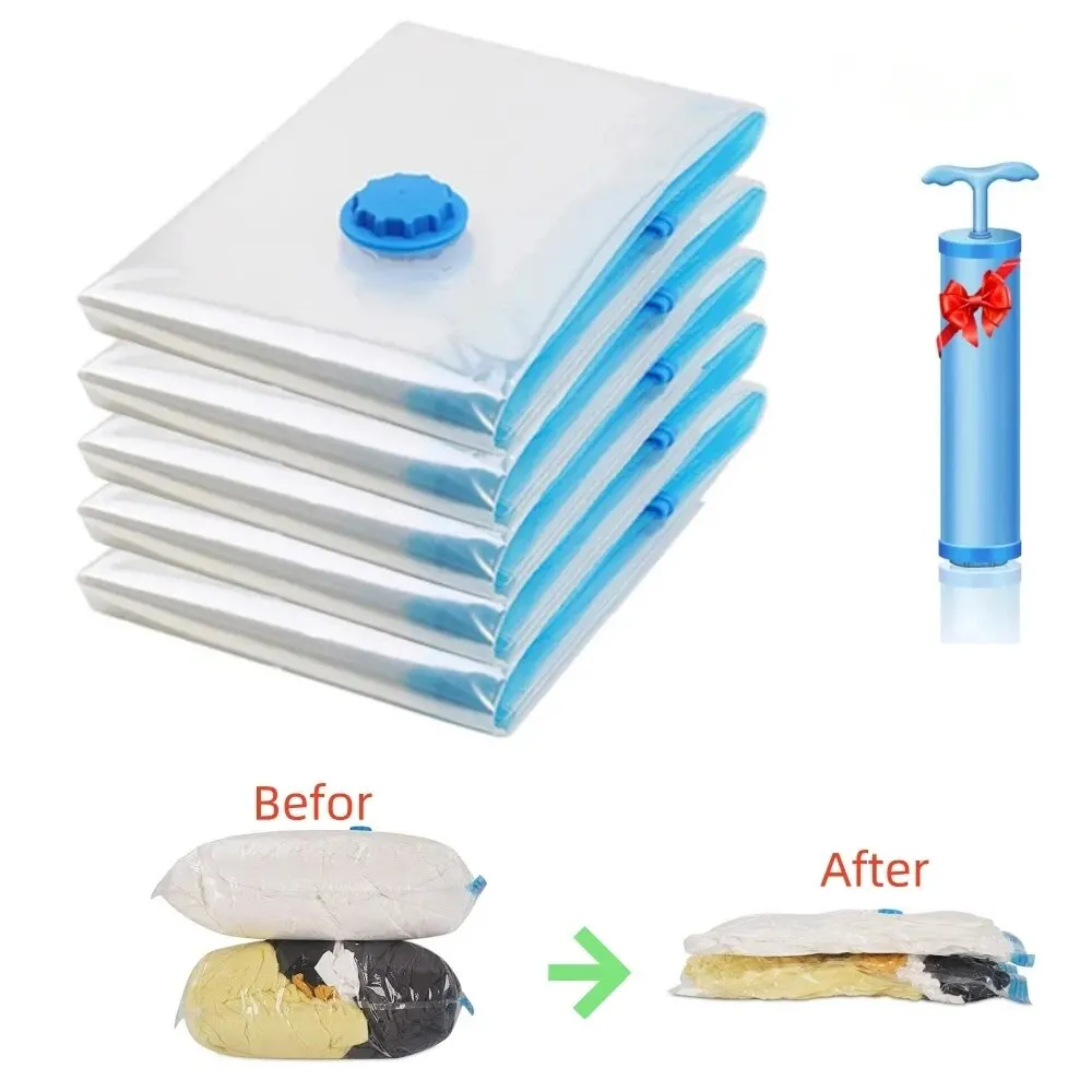 1PC Transparent Border Vacuum Bag For Clothes Storage Bag Home Organizer Compressed Seal Travel Saving Bag