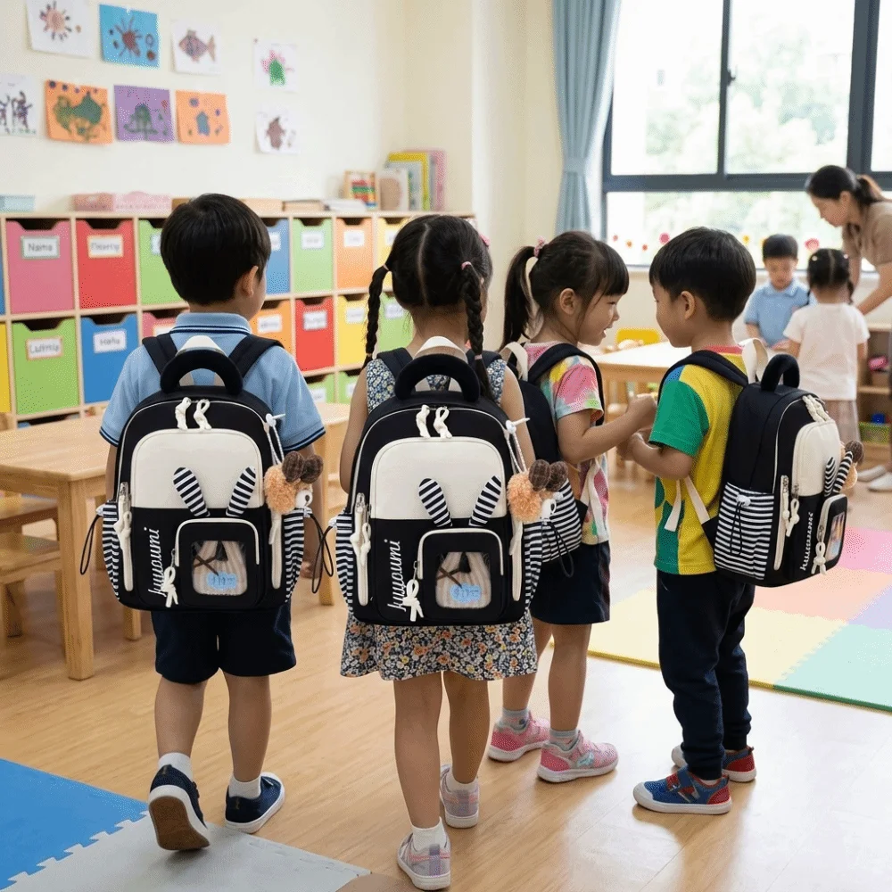 Lightweight Fabric Backpack Soft Material Layered Storage Space Preschool Shoulder Bag Easy To Wipe Clean