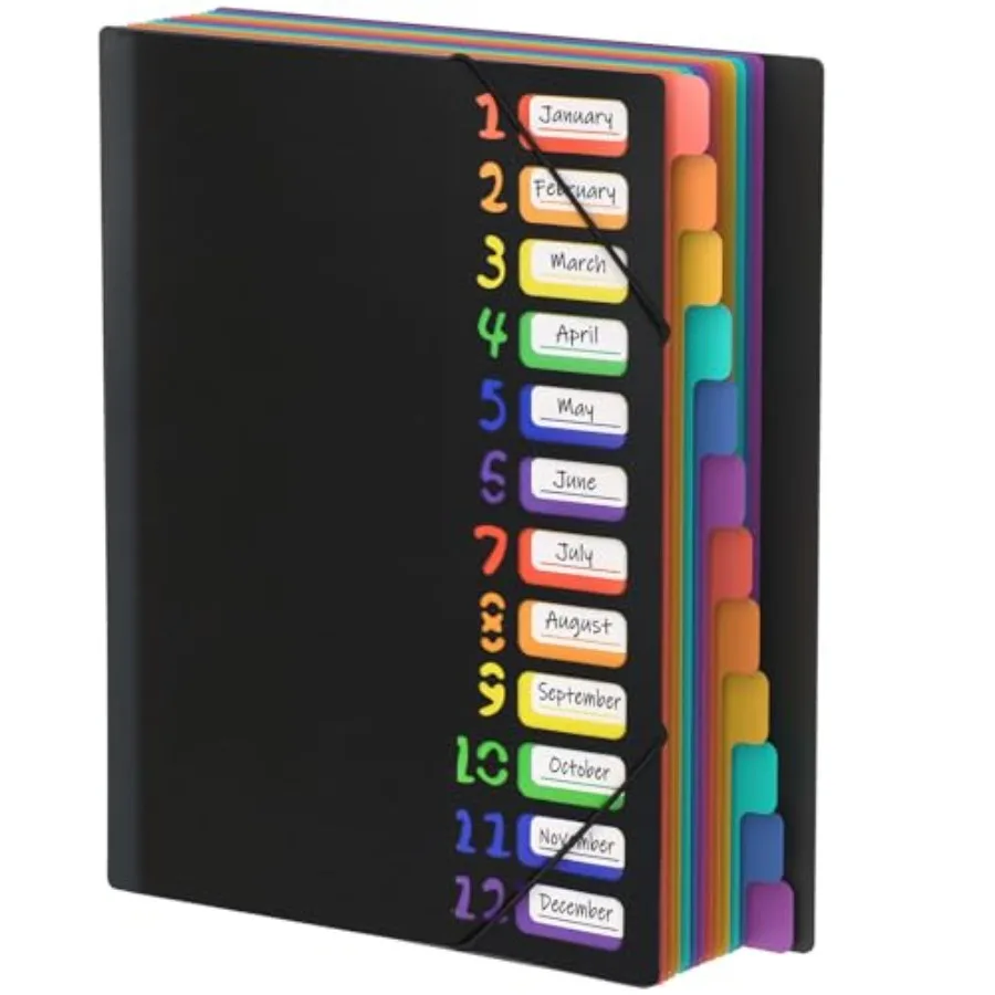 

24 Plastic Folders with Multi Pockets, 12 Colors, Office Organizer with 12 Tab Dividers, Letter Size School Supplies