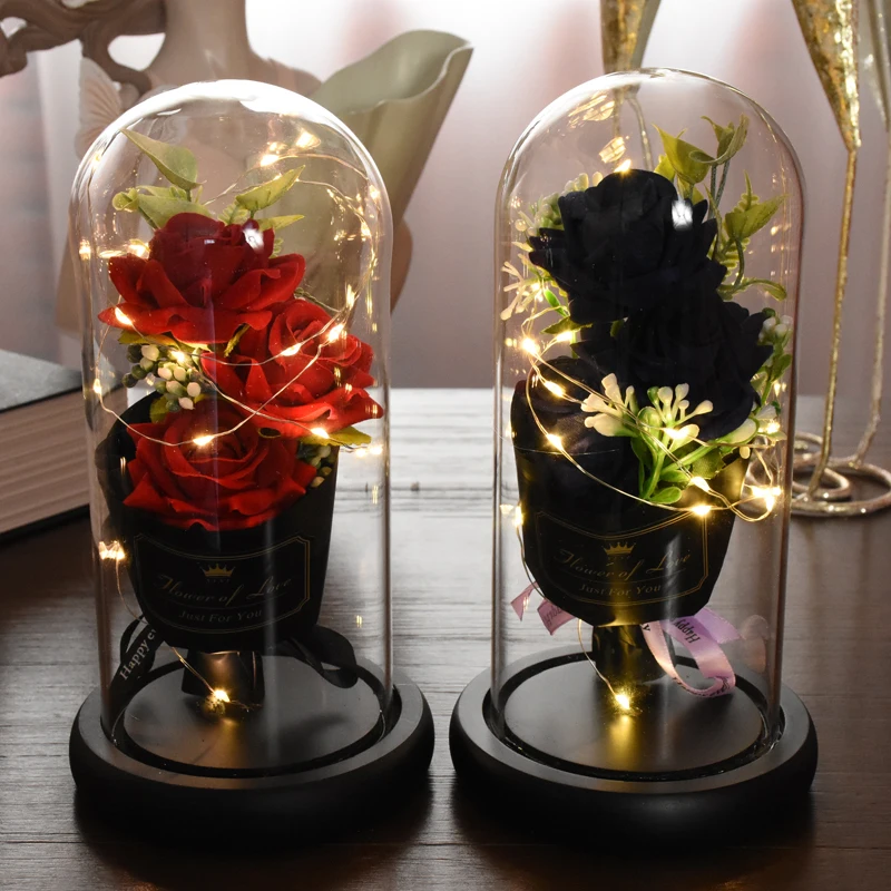 Rose In LED Glass Dome Artificial Flowers Forever Rose Red Rose Valentine's Day Mother's Day Special Romantic Gift