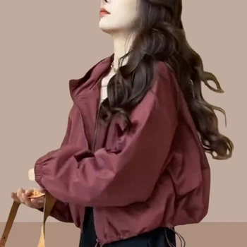 חולצת קיץ קלת משקל לנשים, רפויה, להגנה מהשמש, נושמת, עם קפוצ...