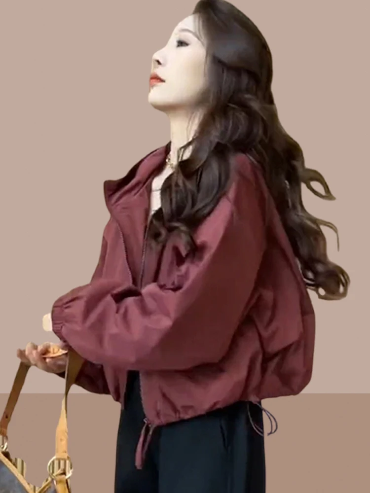 חולצת קיץ קלת משקל לנשים, רפויה, להגנה מהשמש, נושמת, עם קפוצ'ון קצר, קרדיגן פתוח, חומר דק