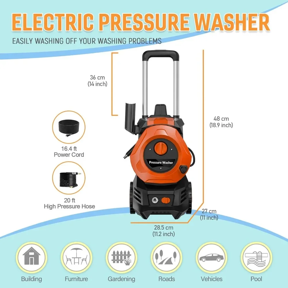 4800PSI 2.5 GPM Electric Power Washer with 25 Ft Hose, 4 Quick Connect Nozzles Power Washers Electric Powered Clean Car/Patios