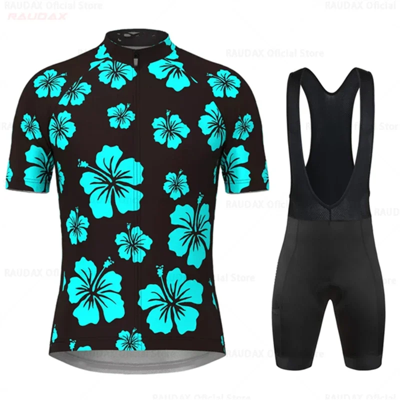 New Mens Cycling Clothing Flower Summer Bicycles Cycling Jersey Sets Mountain Bike Bib Shorts Motocross Triathlon Maillot Shirts