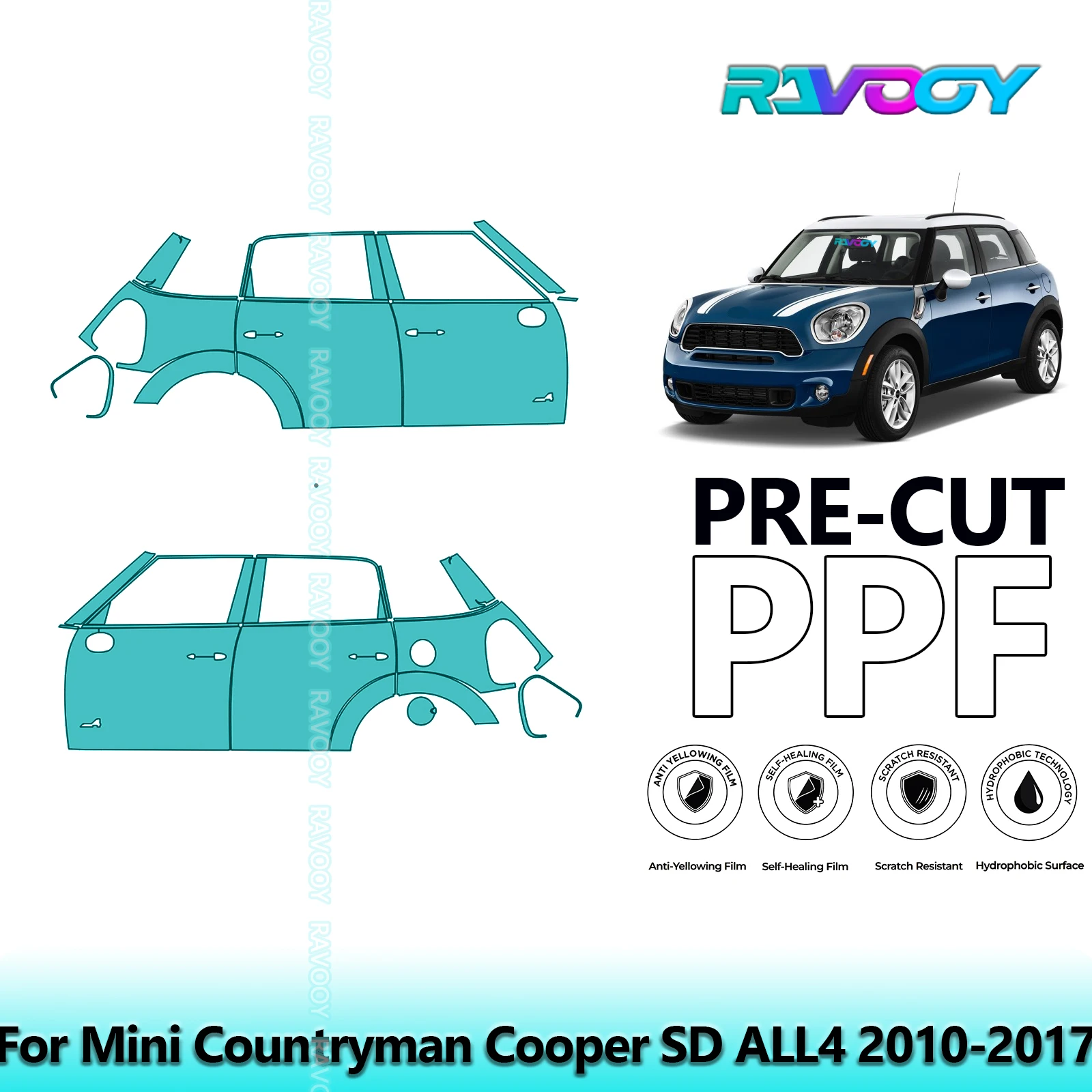

For Mini Countryman Cooper SD ALL4 2010-2017 8.5mil Clear Matte Pre-Cut PPF Door & A/B Pillar Kit TPU Paint Protection Film Set