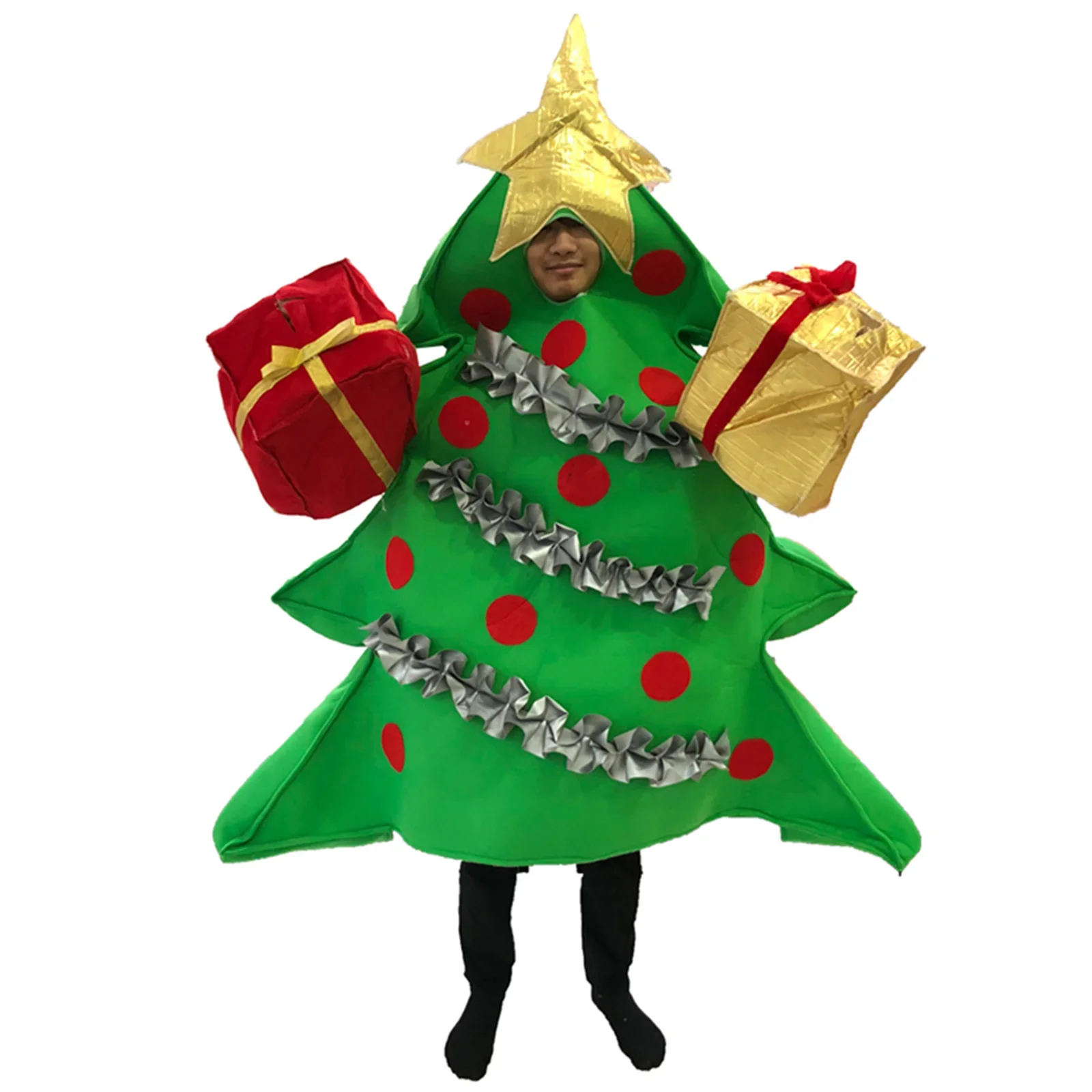 Christmas Tree Cosplay Dress Up for Adults and Children Novelty Green Sparkling Fun Parent Kids Holiday Party Dress Set