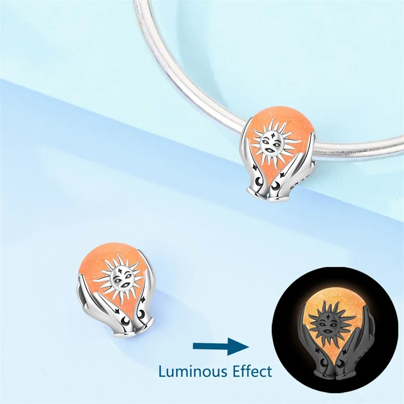 925 Sterling Silver Luminous Magic Sun Bead Charms Fits 3mm Original Bracelet DIY Women Exquisite Anniversary Jewelry Gifts