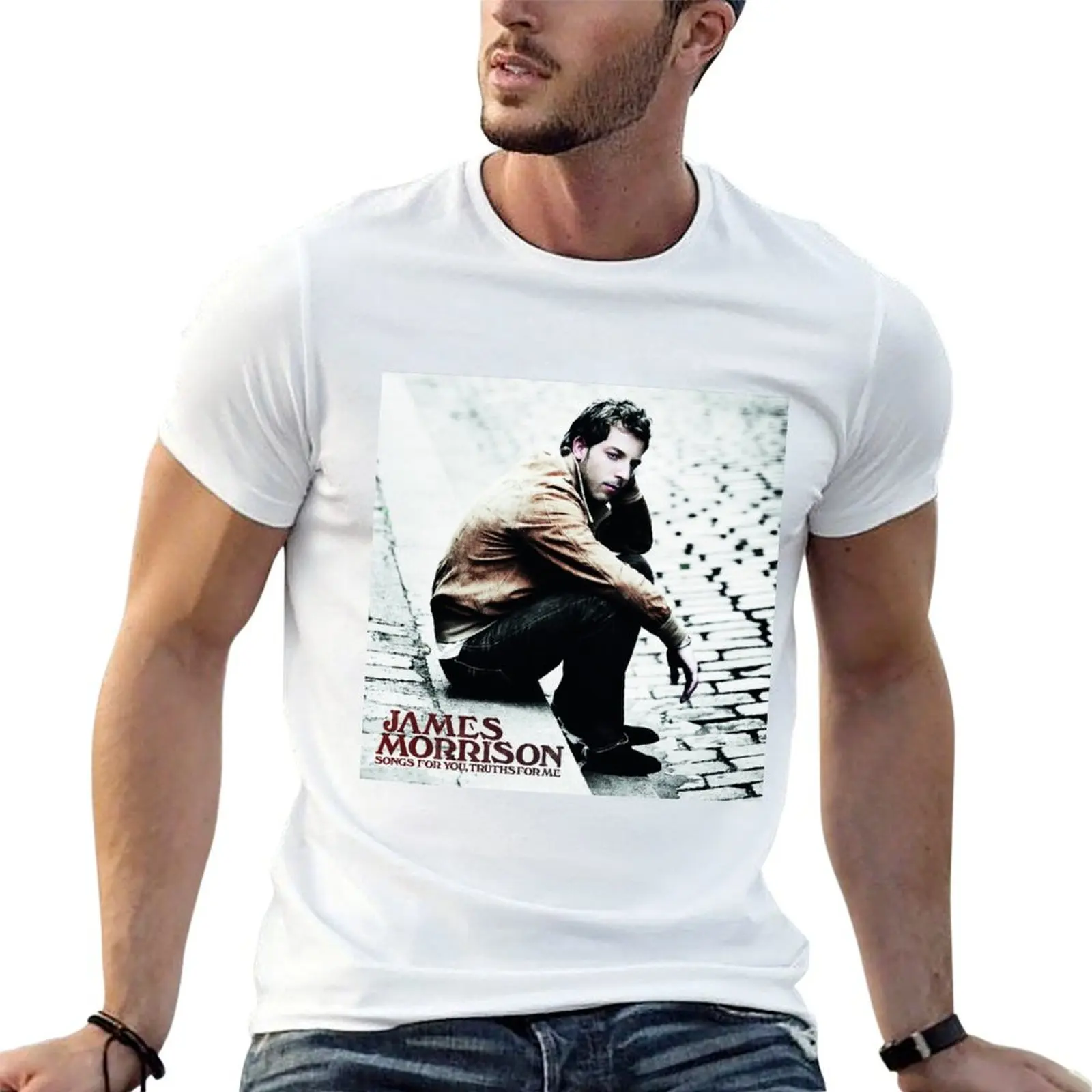 T-shirt James Morrison songs for you truths for me, t-shirts pour homme, pack de t-shirts blancs en coton 100%