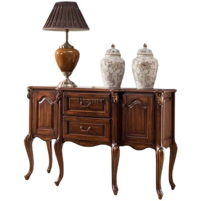 

American Style Solid Wood Entryway Cabinet Living Room Storage Sideboard Hallway Wall-Mounted Decorative Cabinet