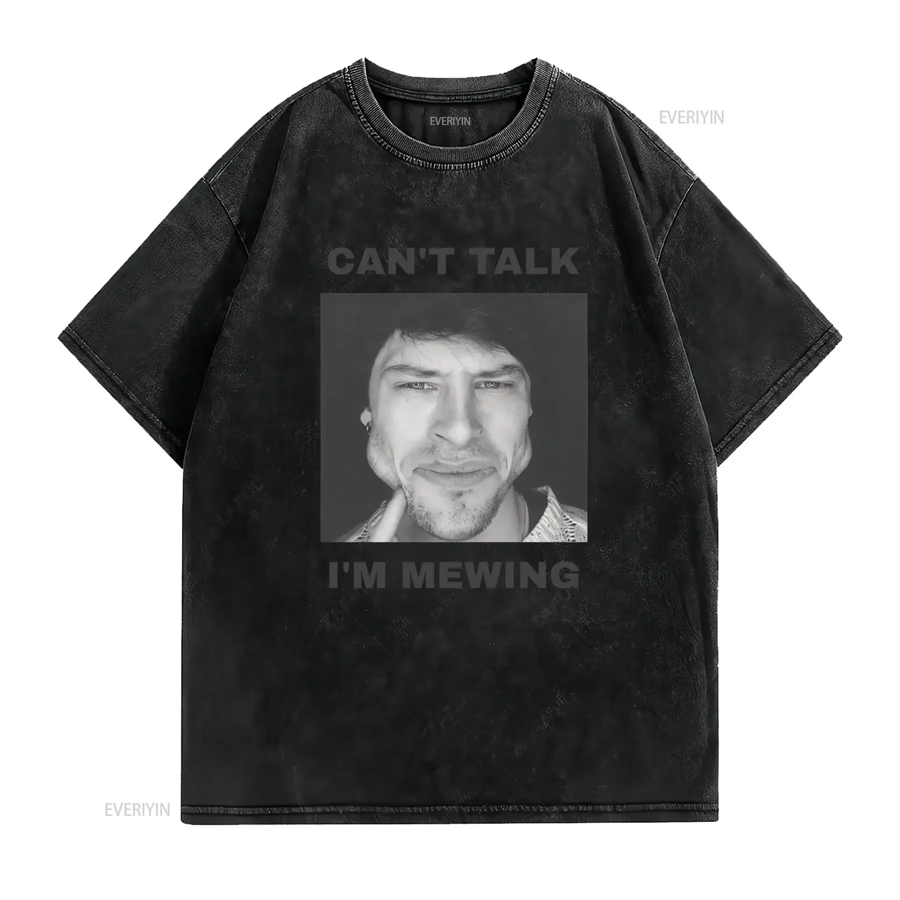 Can't Talk I'm Mewing Funny T Shirt vintage Washed Breathable Top For Everyday Wear Unisex Comfortable graphic Stylish Soft