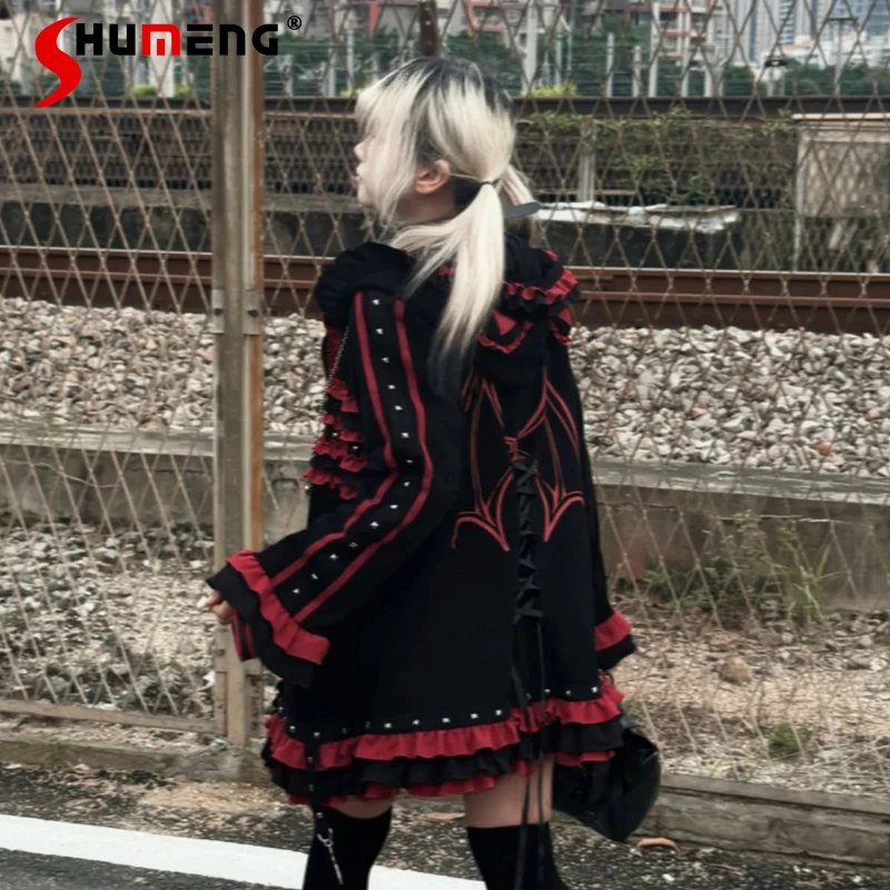 

Japanese Dark Black Gothic Style Dark Cat Ear Sweatshirt Autumn Winter Vintage Long Sleeves Zipper Hoodie Women's Y2k Top Jacket