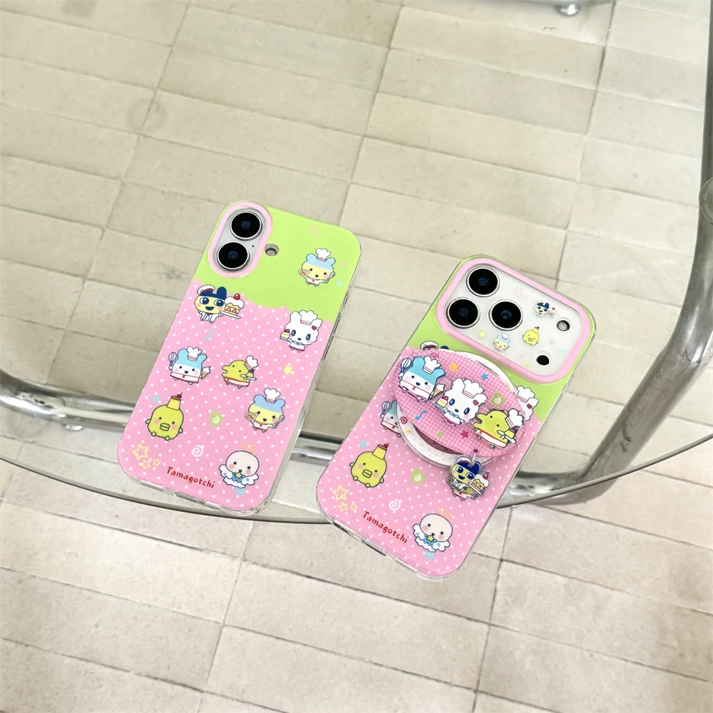 New Fashion Cute Magnetic Phone Case For iPhone 15 16 17 ProMax Pink Polka Dot Green Cover With Magsafe Cartoon Pop Socket Stand