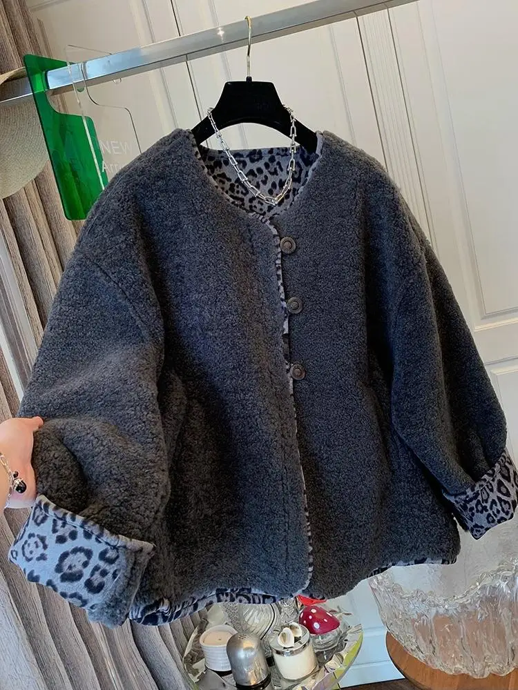 Women Fashion O-Neck Single Breasted Long Sleeve Jacket Autumn Winter Leopard Coat Female High Street Warm Jacket