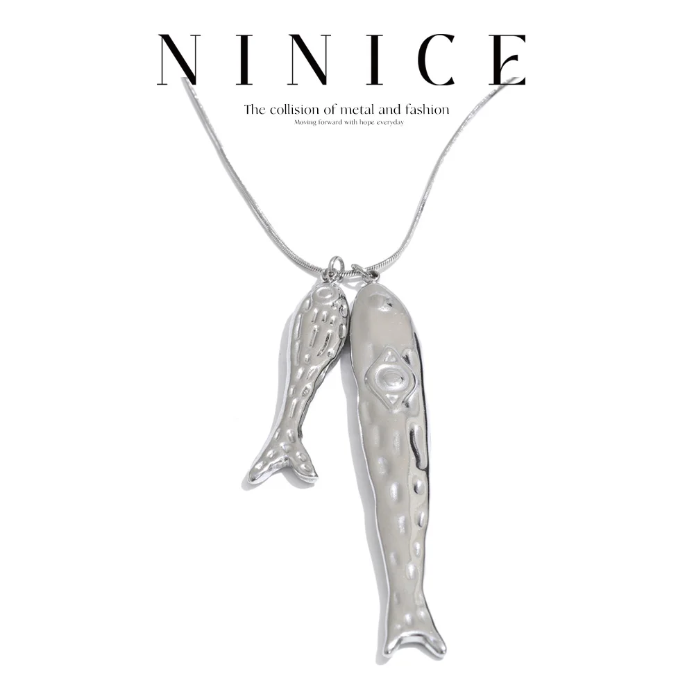 NiNice 80cm Fisch-Anhänger Halskette Hochwertige Edelstahl-Schmuckstücke für Tägliches Tragen Neuheiten