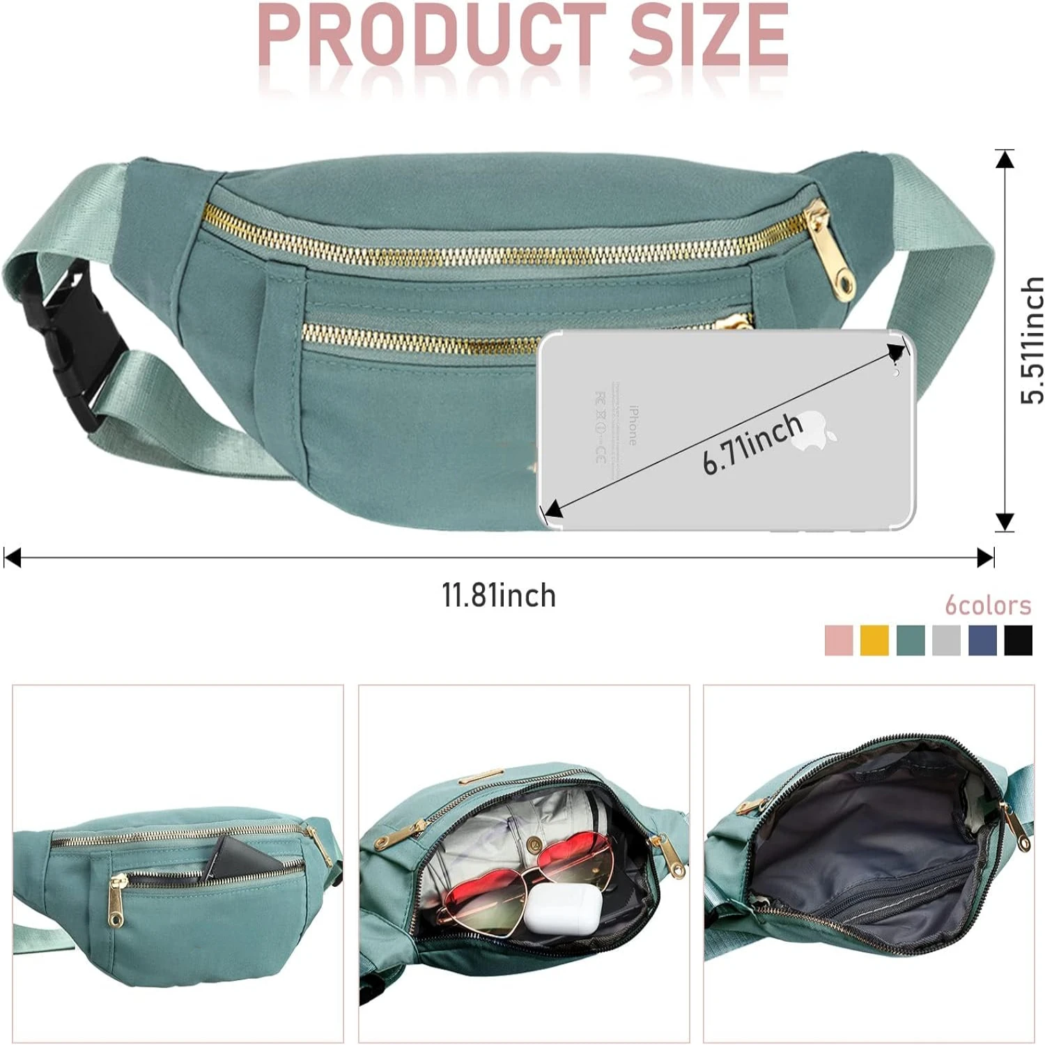 Waterproof, Stylish and Practical 6 Pcs Fanny Pack for Women - Adjustable Strap Waist Bag Ideal for Festival, Sports and Travel