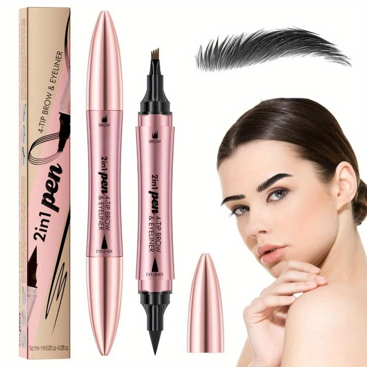 2-in-1 magisch wenkbrauwpotlood, verbeterde wenkbrauwcontourpen Waterdichte 3D Microblading wenkbrauwpotlood Contouring Pen