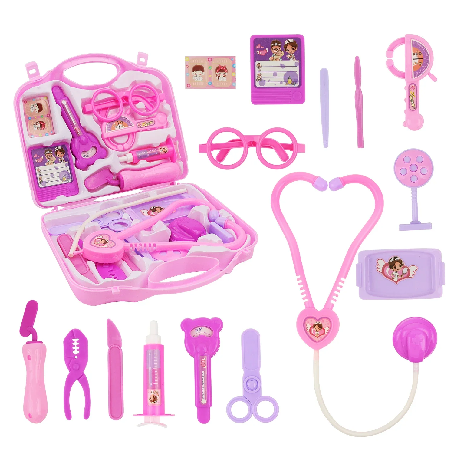 Handheld Medicine Box Set Children's Doctor Playing Home Toys Simulated Stethoscope for Injection Puzzle