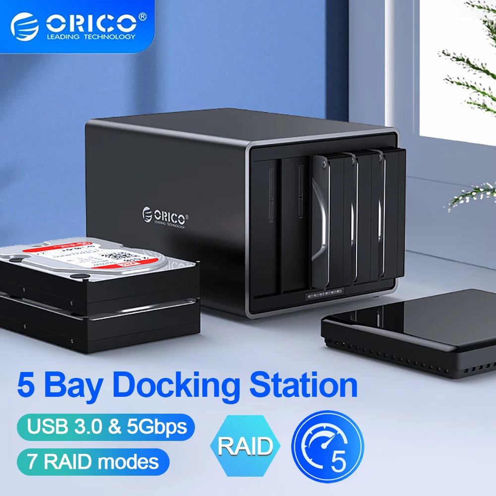 

ORICO USB3.0 With RAID 3.5 inch 5 Bay TypeC HDD Enclosure Alumium 5Gbps HDD Docking Station Support 80TB HDD Case