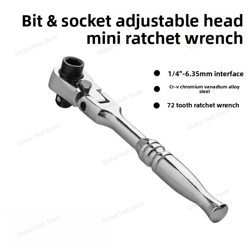 Multifunctional Double-Ended Swivel Head Ratchet Wrench 72 Tooth Bidirectional Screwdriver Handle for Multiple Uses