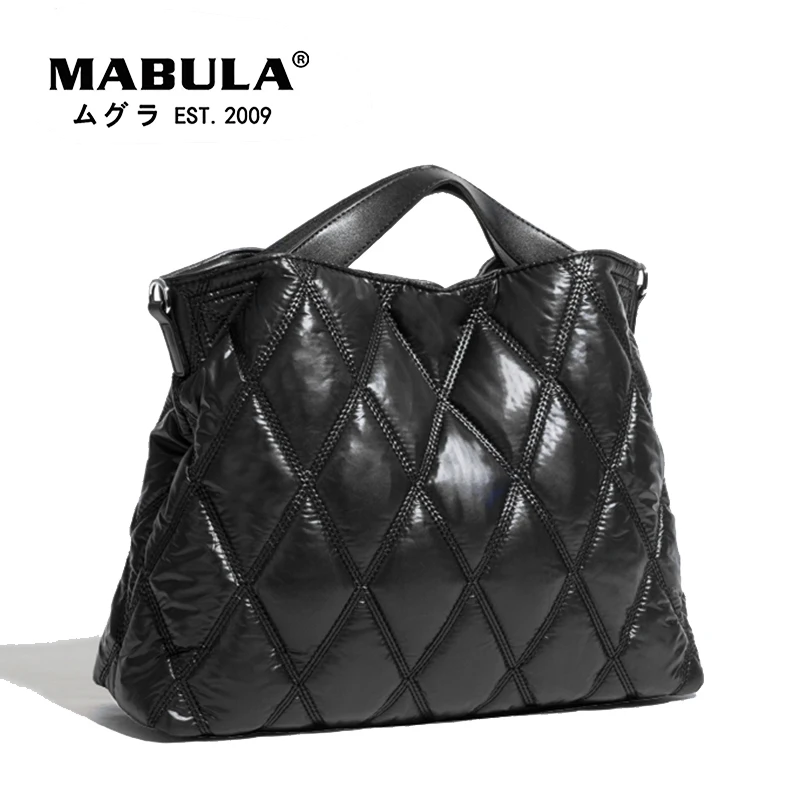 MABULA Simple Tote Quilted Bags for Women 2022 Winter Designer Luxury Handbags Nylon Feather Down Padded Crossbody Pillow Purses