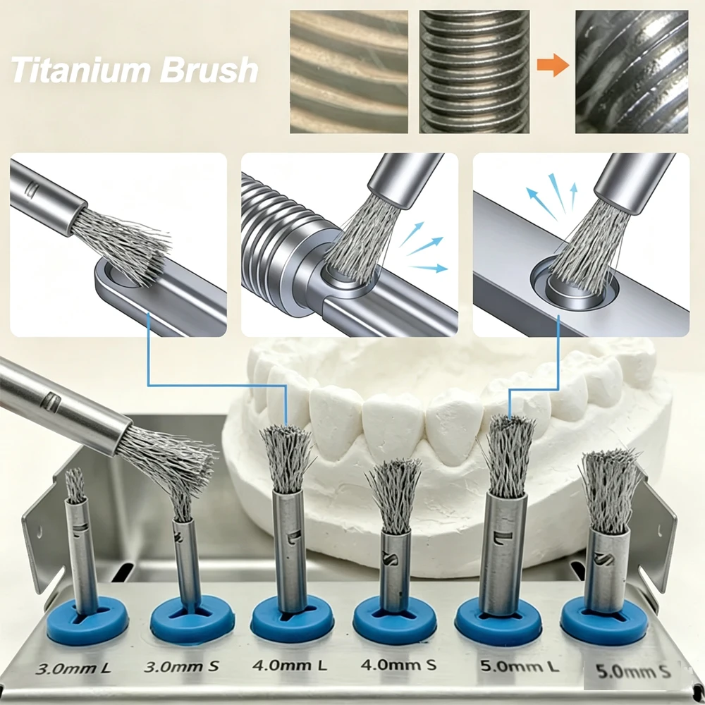 Titanium Dental Implant Cleaning Brushes 6 Pcs Kit for Peri Implantitis Care and Oral Implant Maintenance