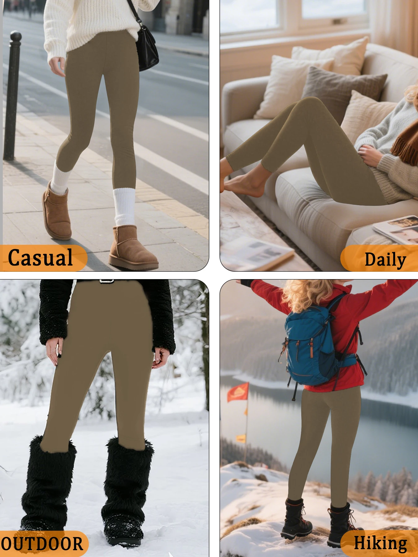 سراويل شتوية للتمرين مع بطانة من الصوف الحراري، سراويل نسائية منخفضة الارتفاع مناسبة للبقاء على دفء في درجات الحرارة الباردة