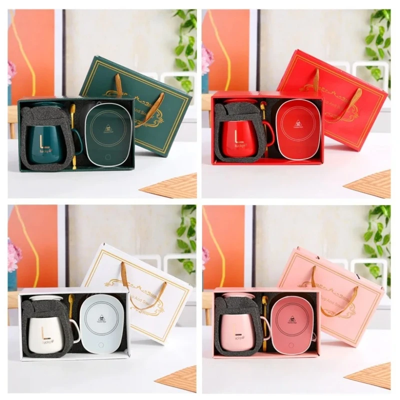 Smart self-heating cup with 55°C constant temperature. Gift box mug with spoon, suitable for camping, office use and as a gift