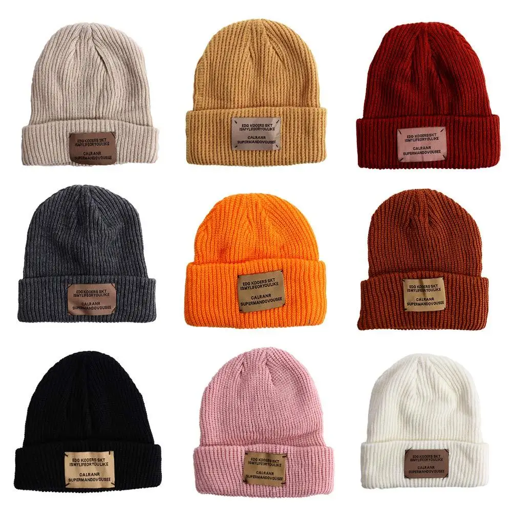 

Male Simple Hip Hop Skullies Solid Color Letter Winter Stripe Knitted Hat Korean Style Caps Woolen Hat Men Beanies