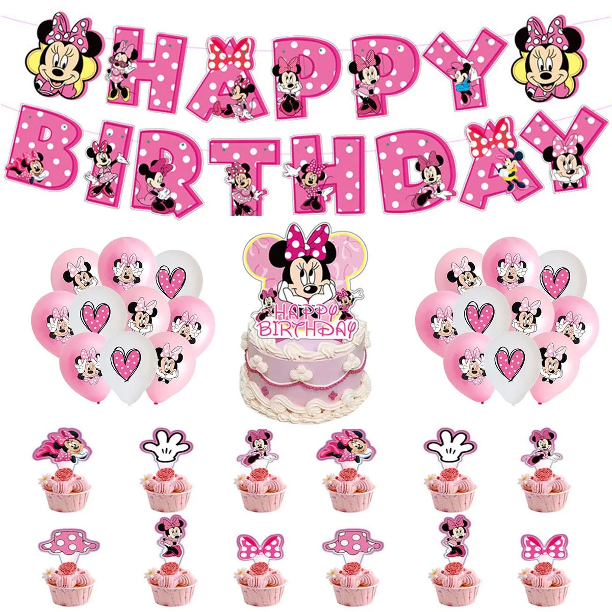 Decoração de festa de minnie mouse, talheres descartáveis, copo de minnie, balão para meninas, banho de bebê, suprimentos de festa de aniversário