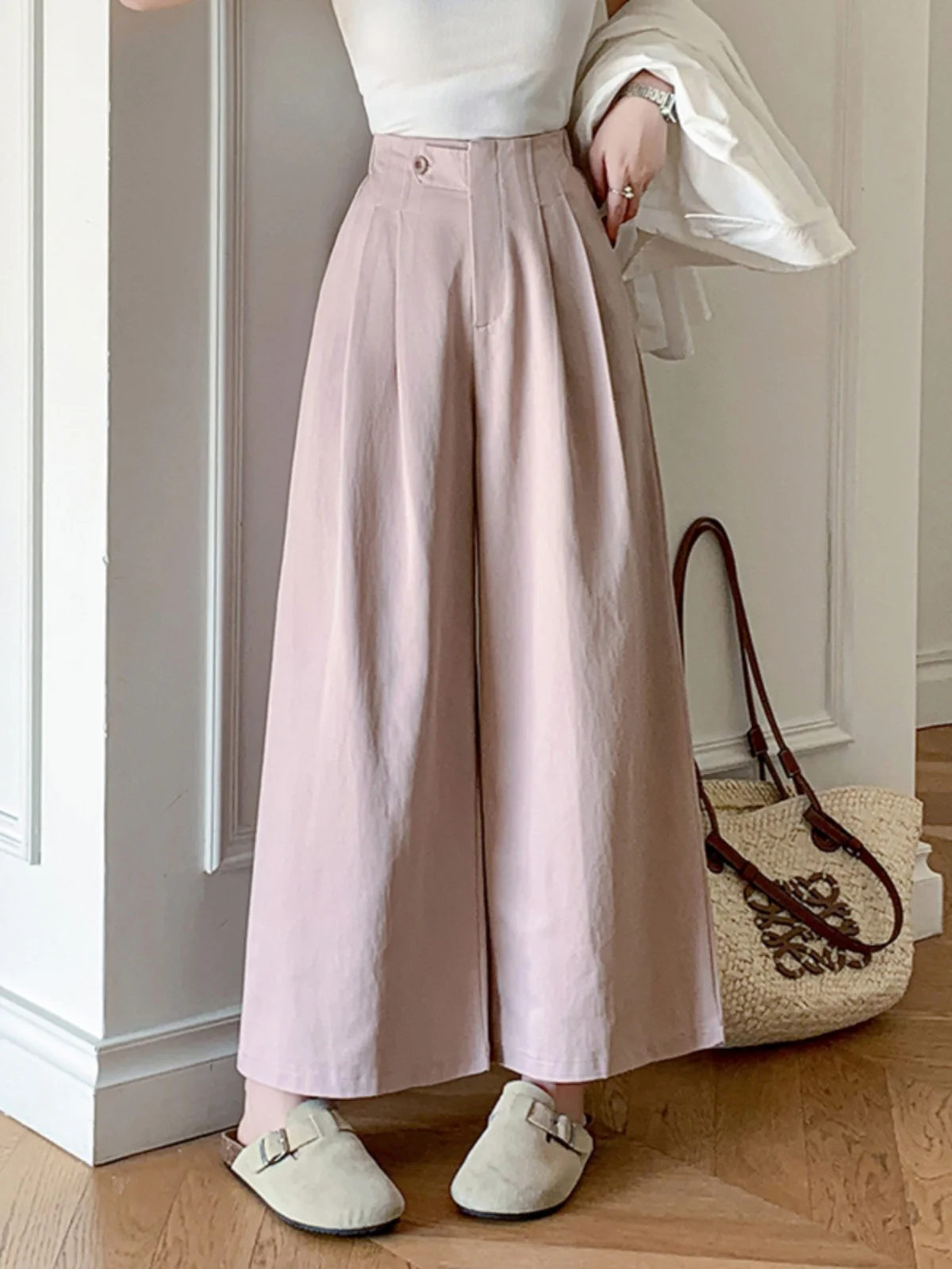 

Emily Clud Recommended Waed Cotton Wide Leg Pants Women's High Waist Hip Concealing Slimming Casual Nine Point Pants