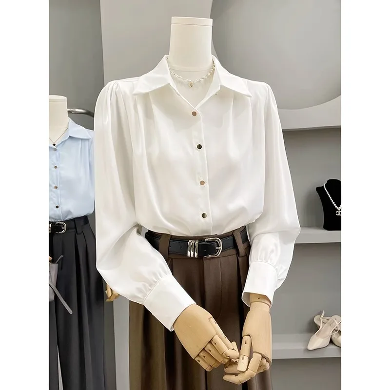 White Long Sve Women's irt Profional Commute Spring New Design Sensation Small ence High End Feeling Top Women