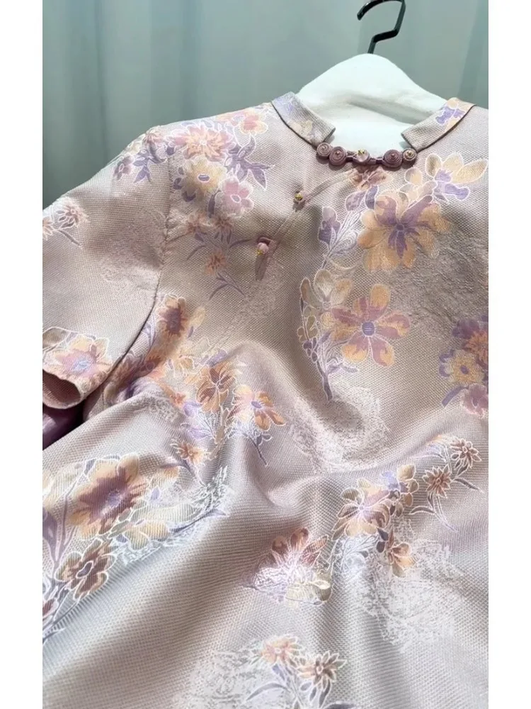 Nuovo cinese Sle Viola Ricamo floreale ort Sve Donna irt Estate 2025 Ele Unico Piccolo ence irt