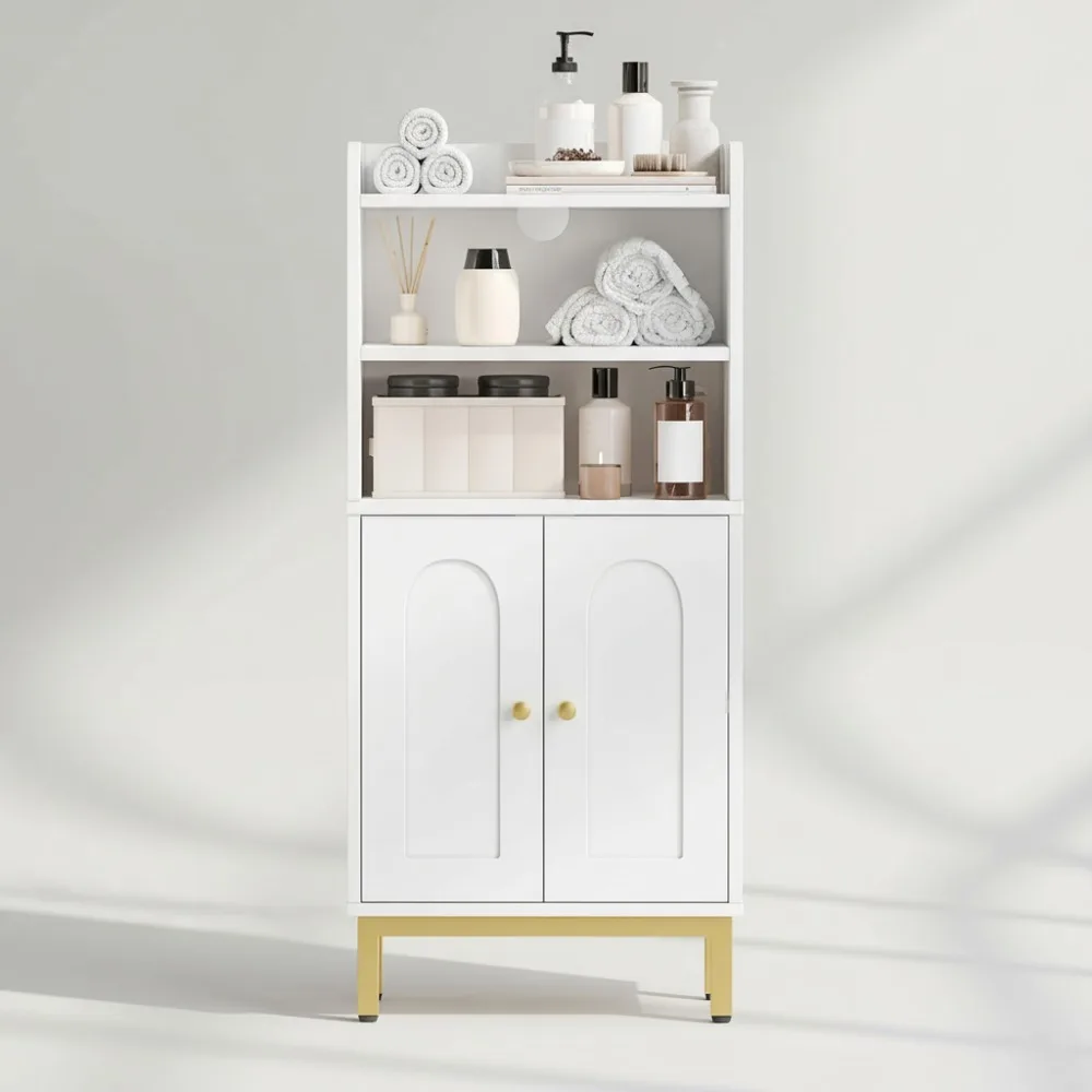 

Компактный шкаф для хранения в ванной комнате с регулируемыми полками, 2-дверный напольный органайзер для небольших помещений, белый