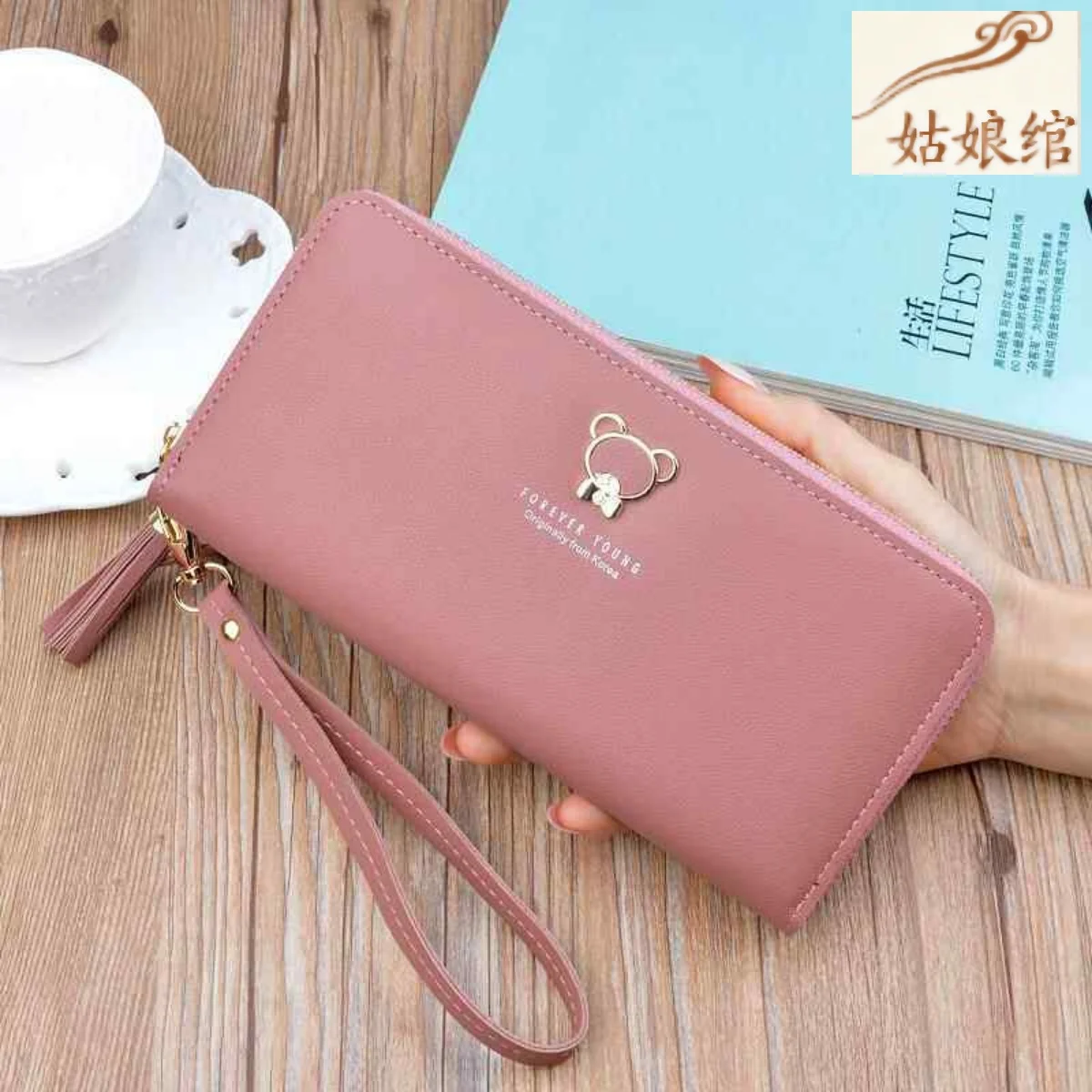 korean-style-long-wallet-cute-zipper-handbag-women's-fashionable-coin-purse-leather-clutch-bag-youth-pu-artificial-leather
