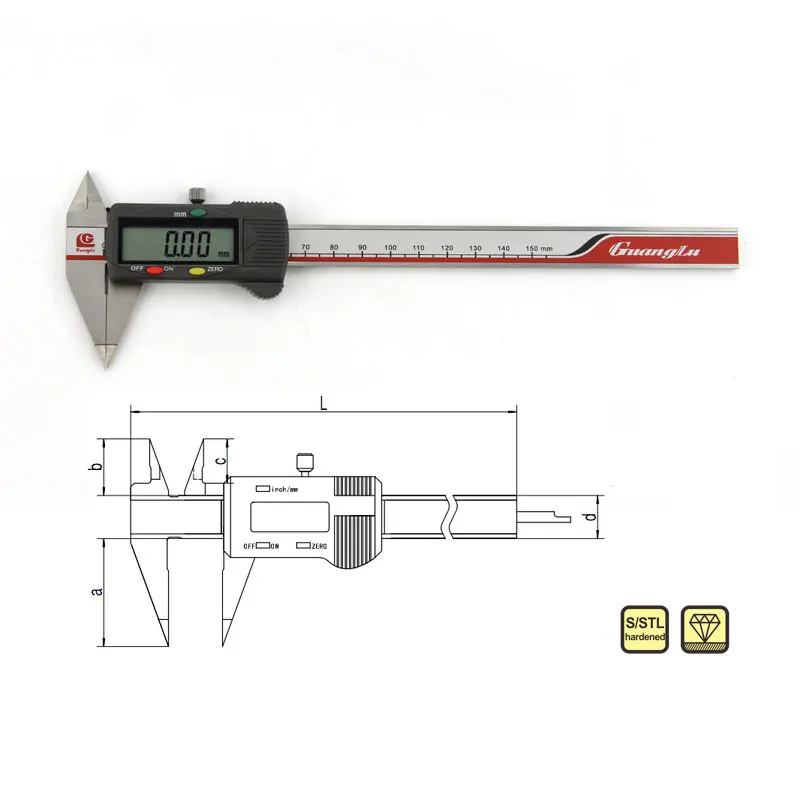 

Цифровой штангенциркуль Guanglu с заостренными захватами, преобразование 0-100/150/200/300 мм/дюйм