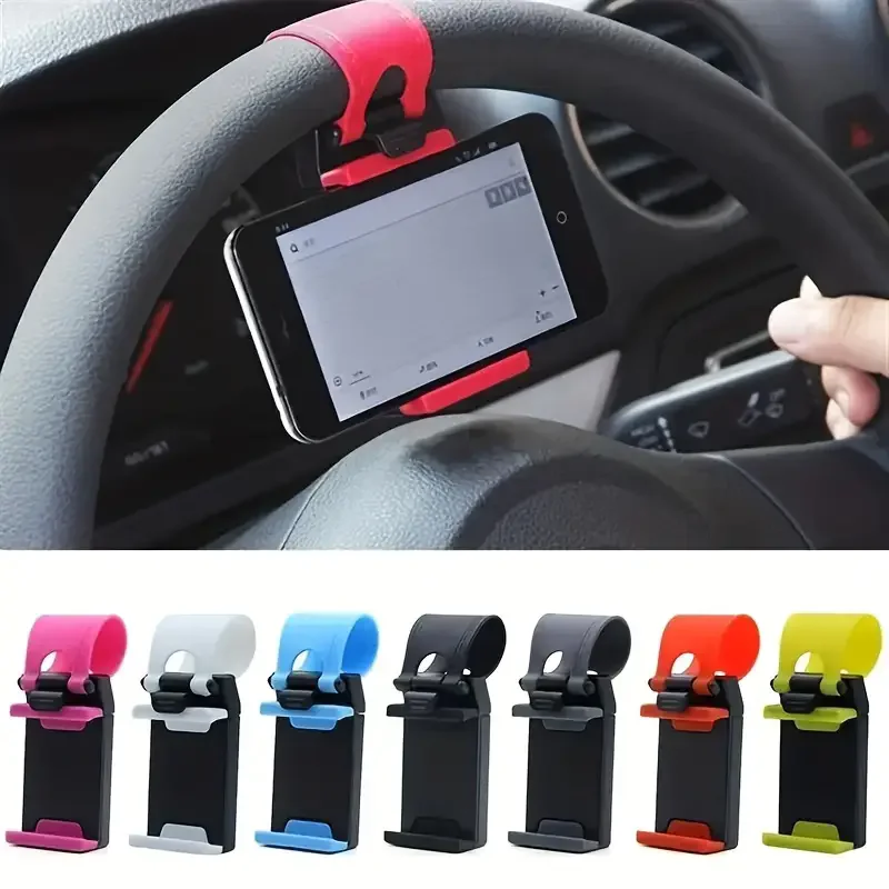 

1 with universal car steering wheel, mobile phone holder, and car navigation frame.