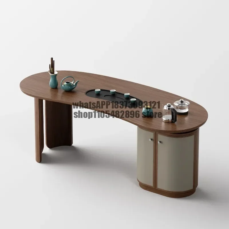 High-end solid wood tea table boss office minimalist saddle leather advanced tea brewing table