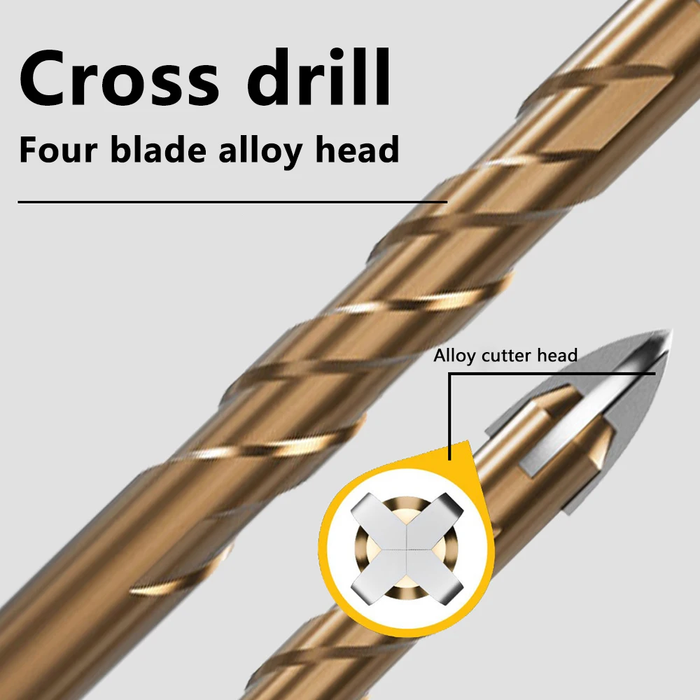 Tile Drilling Drill Bit Glass Cement Concrete Drilling 5-10mm Cross Bit Metal Marble Special High Hardness Four-Edged Alloy Dril