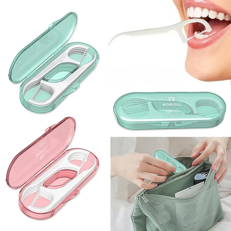 10pcs /Box Portable Floss Toothpick Box Toothpick Floss Storage Box Floss Toothpick Set Teeth Cleaner with Storage Tube Gift