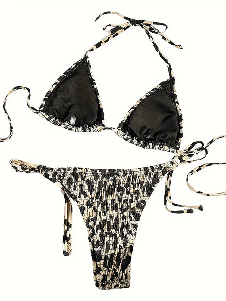 Sexy Print Laced Up Bikini 2 Piece Set Women Split Swimsuit High Waist Beach Triangle Bikini 2026 New Summer Swimwear Bikini Set