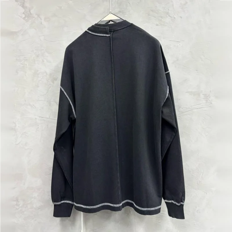 HKSH 2026 Spring New Men Tide Niche Washed Three-dimensional Cut Patchwork T-shirt Embroidered Lines Color Contrast Tees HK22090