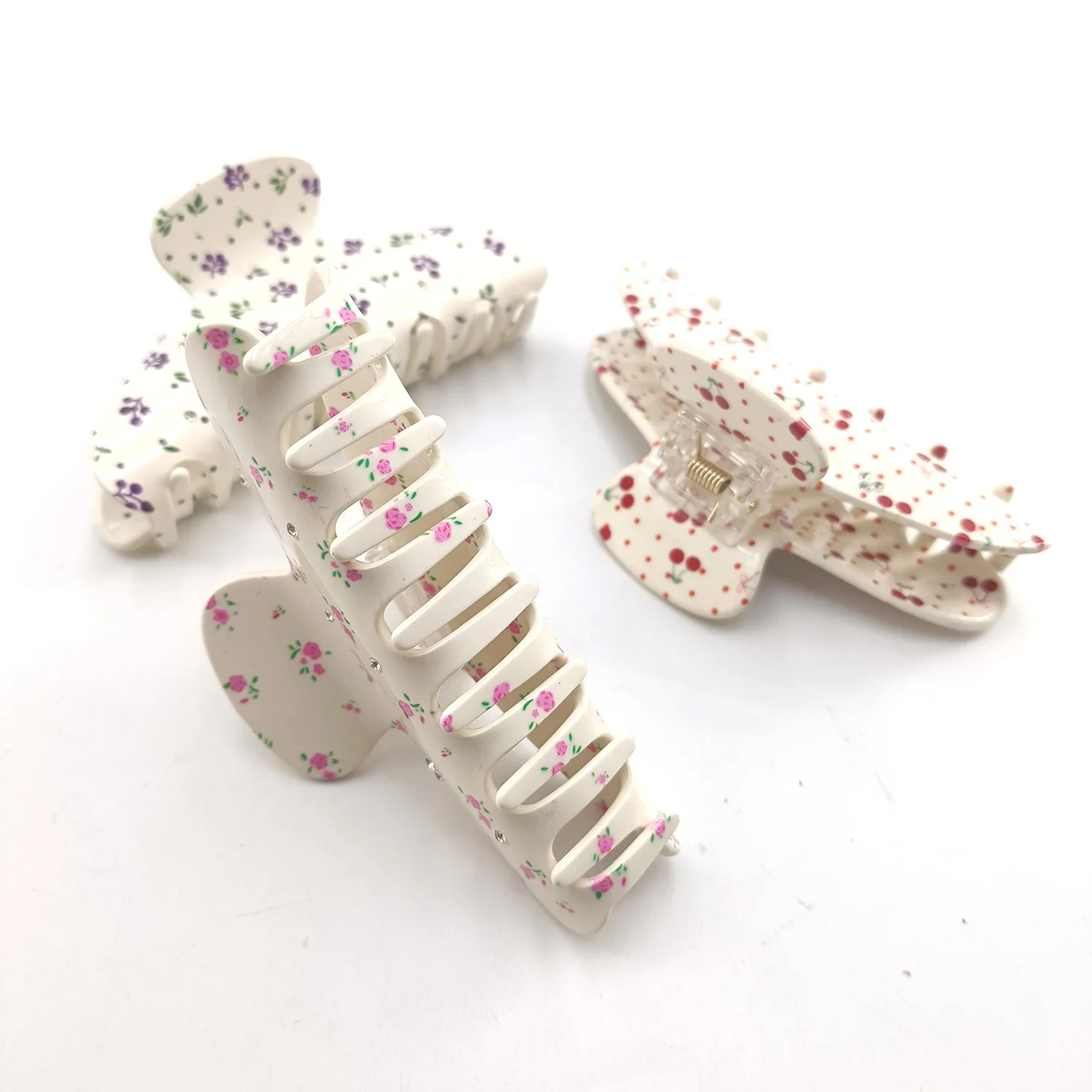 새로운 대형 11CM 꽃 체리 파악 클립 헤어 스타일 다채로운 상어 게 헤어 그립 헤어 클로 클립 헤어 액세서리 여성을위한