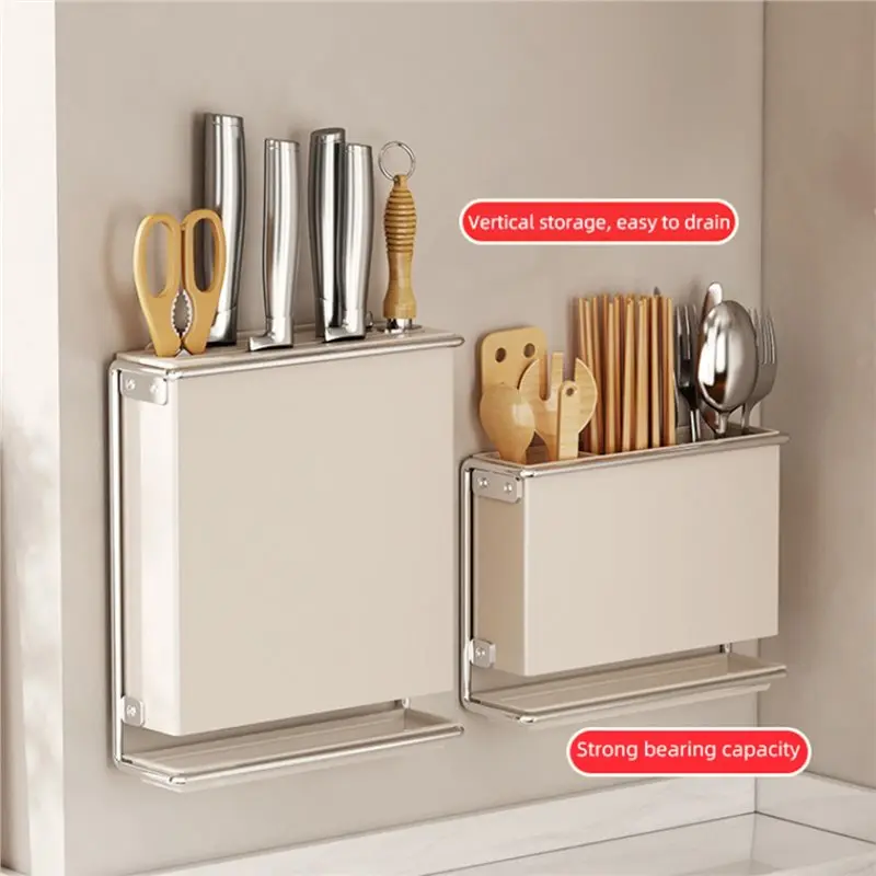 SYW-Countertop Cutlery Holder Wall Mounted No Drill Chopstick Kitchen Utensil Drain Storage Rack For Chopping Stick Organizer A