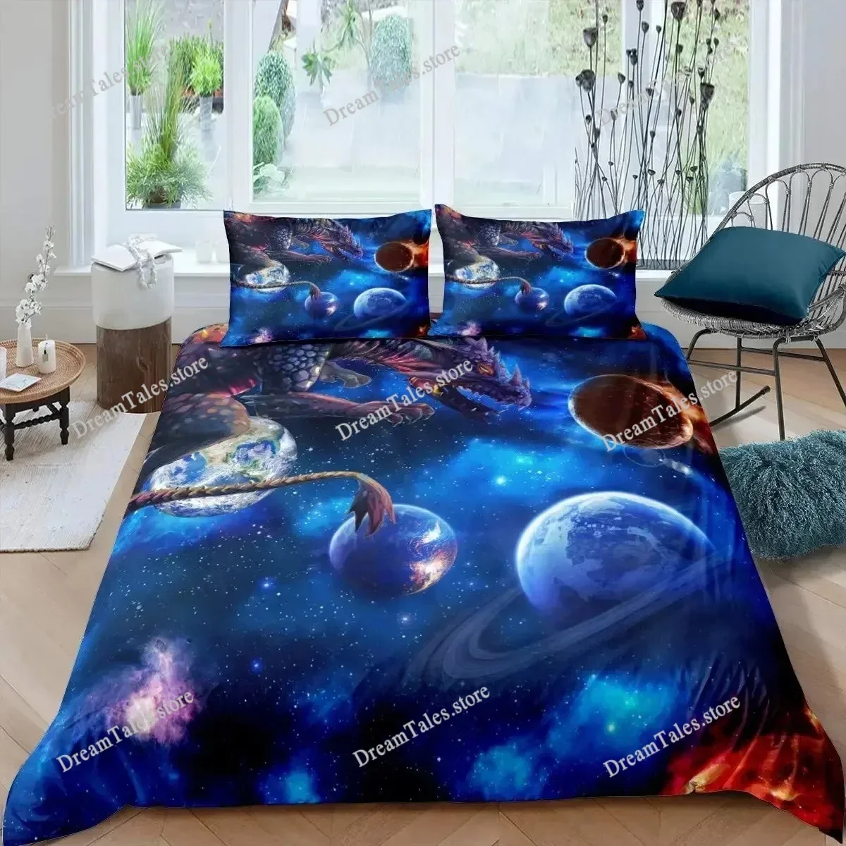 

Ice Fire Dragon Duvet Cover Set for Boys Oriental Beast Bedding Set Eastern Auspicious Animals Fairy Tale Comforter Cover741