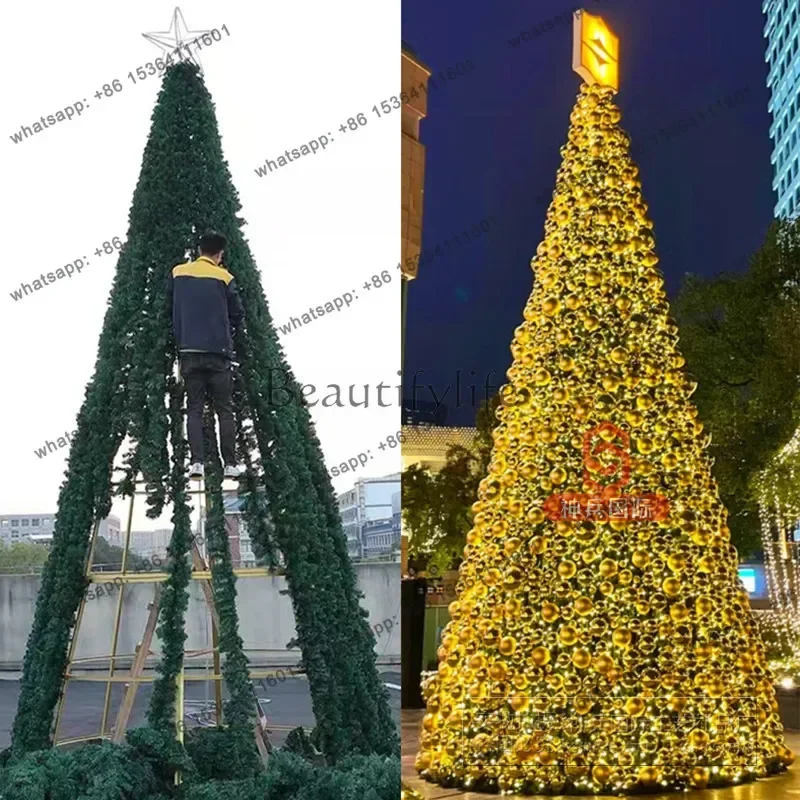 PJ  Large Frame Christmas Tree 8m -9-10- 12m Outdoor Square Arrangement Golden 3-4-5-6- 7m